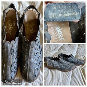 Rieker Antistress Sina Slingback 39/US 8 Woven Leather Azure Gray Slip On Shoe